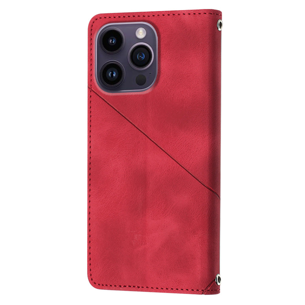 PT005 YB Imprinting Series-7 for iPhone 15 Pro Max Wallet Phone Case PU Leather Stand Cover with Shoulder Strap - Red PT005 YB Imprinting Series-7 for iPhone 15 Pro Max Wallet Phone Case PU Leather Stand Cover with Shoulder Strap - Red